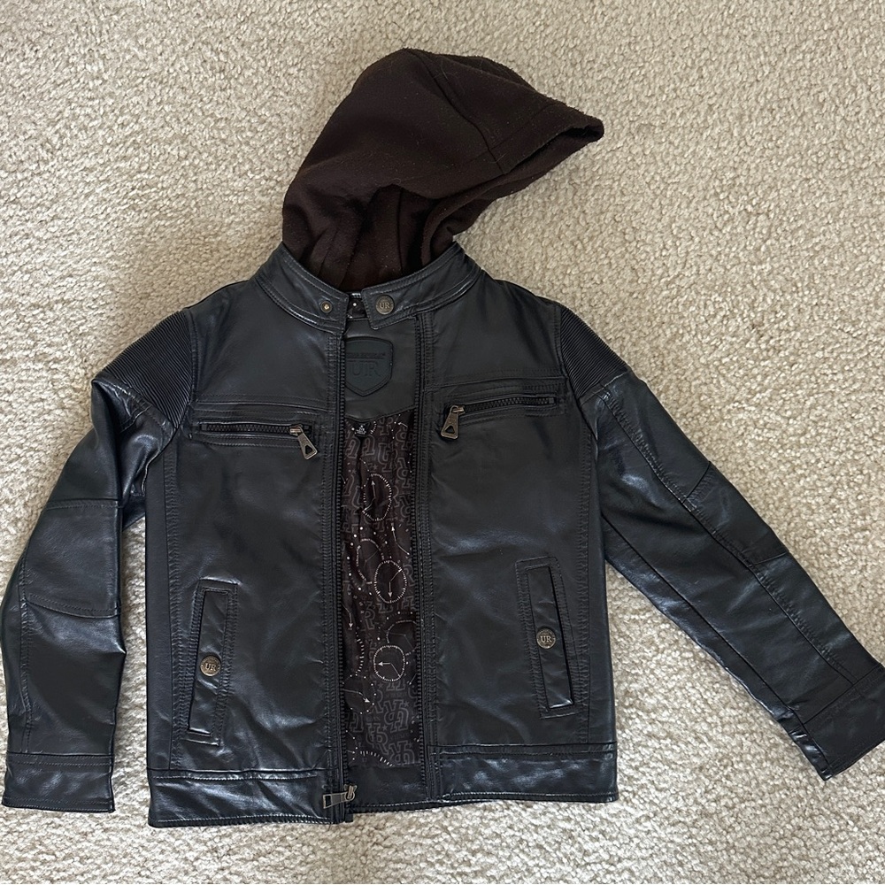 Boys leather jacket with hood